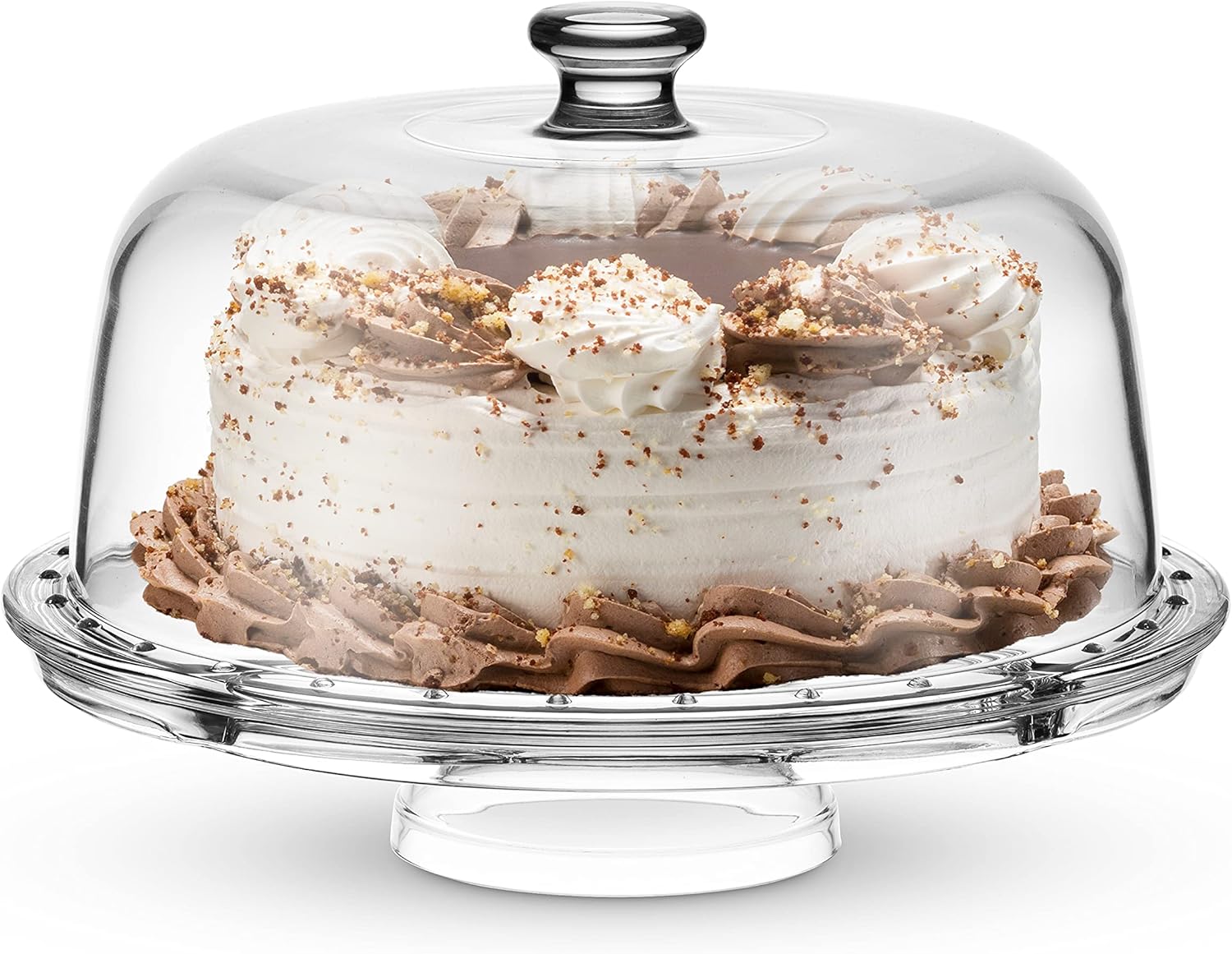 Crystal Glass Cake Stand with Dome Lid, 6-in-1 Serving Platter Q13695