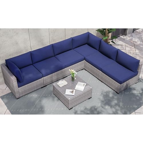 Outdoor Sectional Sofa Set with Cushions and Glass Coffee Table T1708