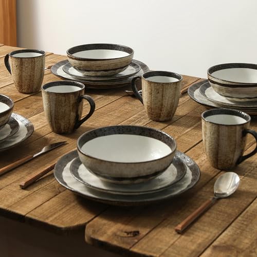 Porcelain 16-Piece Round Dinnerware Set, Beige C90192