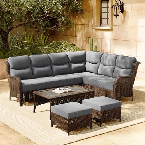Outdoor Wicker Conversation Set with Cushions, 7 Pieces P4930
