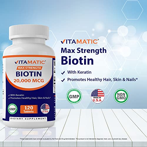 Biotin 20000 mcg with Keratin 100mg, 120 Vegetarian Tablets A7716