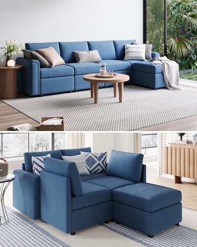 Modular Sectional Sofa with Storage, U Shaped Couch, Blue Y4358