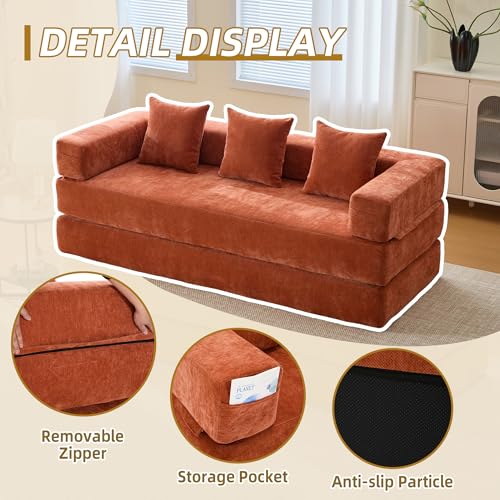 Corduroy Convertible Sleeper Sofa Bed with Pillow, Beige O72530