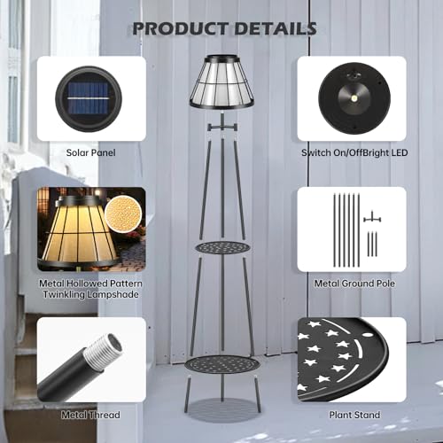 Solar Lights Outdoor with Plant Stands, Metal Tripod Patio Lamp B77585