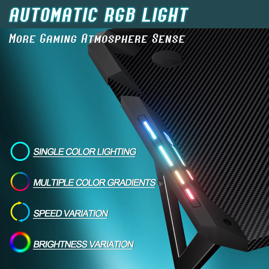55 Inch Gaming Desk with LED Lights and Carbon Fibre Surface B58941