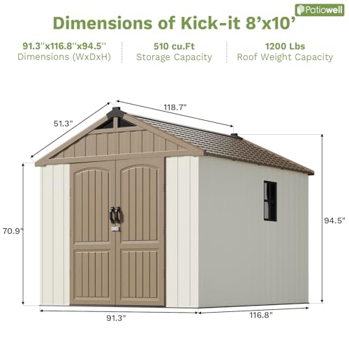 Outdoor Plastic Storage Shed with Floor, Window and Lockable Door A4787