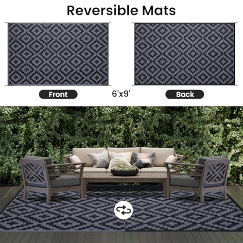 Waterproof Outdoor Rug 5x8 ft, Reversible Plastic Straw Patio Mat Z2613