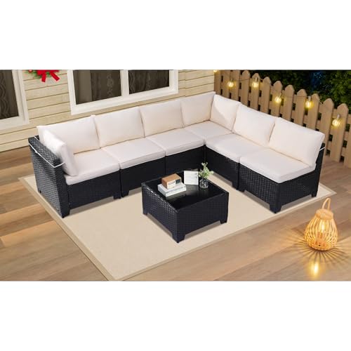 Outdoor Sectional Sofa Set with Cushions and Glass Coffee Table T1708