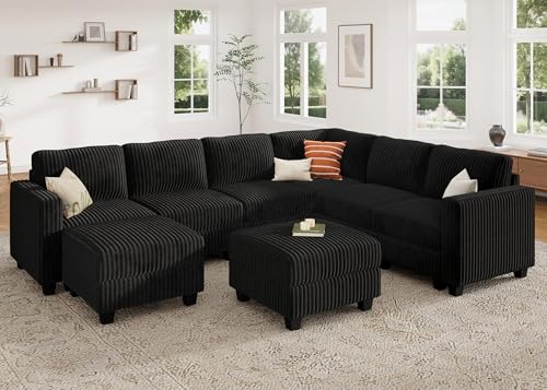 Corduroy Modular Sectional Couch with Storage, L-Shaped, 6 Seater, Dark Gray X823135