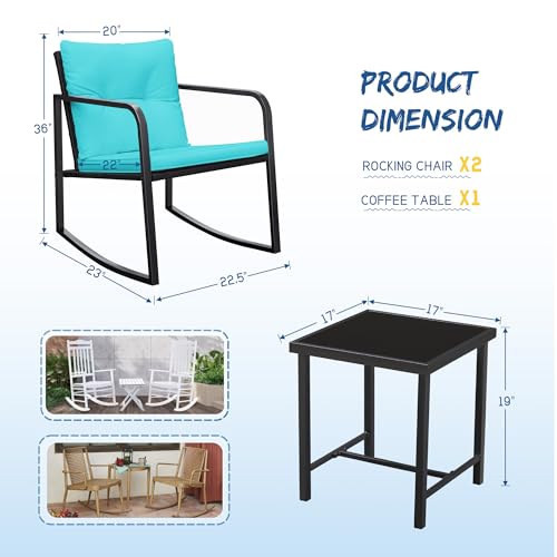 3 Piece Rocking Wicker Bistro Set with Glass Coffee Table J90293