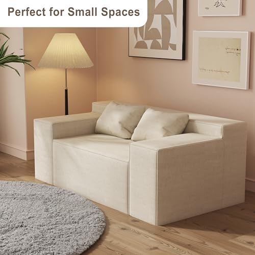 Small Sofa Loveseat with 2 Pillows, Cat-Scratch Resistant Linen, Grey K916760