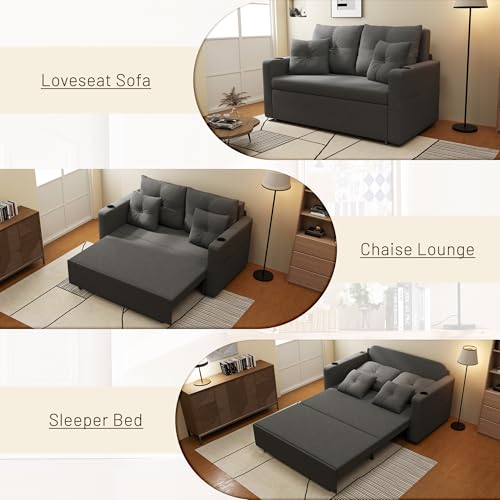 Convertible Sleeper Sofa Bed with Cup Holders, Grey H654808