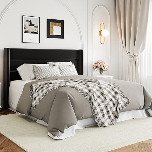 Full Size Lift Up Storage Bed with Wingback Headboard, Hydraulic Support, Light Beige P736605