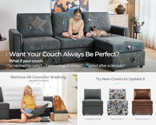 Modular Sectional Sofa with Storage, U Shaped Couch, Blue Y4358