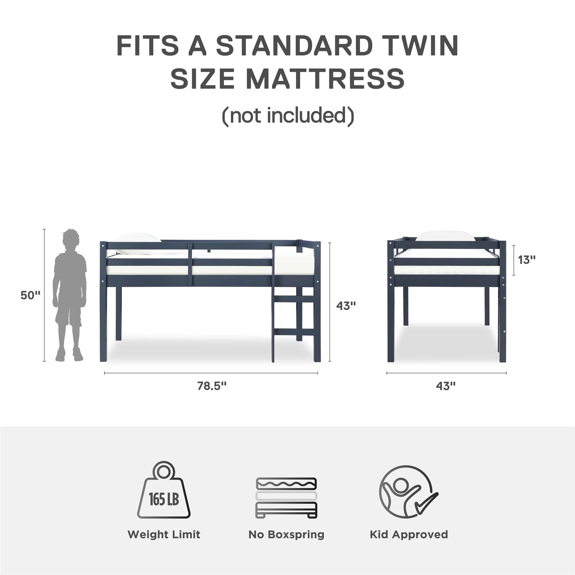 Junior Twin Loft Bed, Blue Q8172