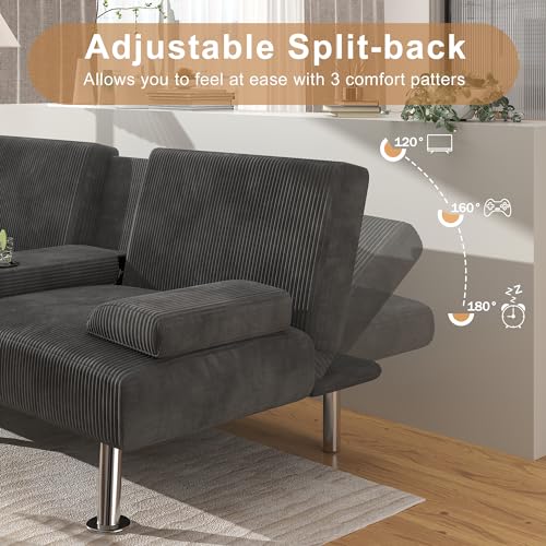 Modern Linen Convertible Folding Futon Sofa Bed with Removable Armrests Y192