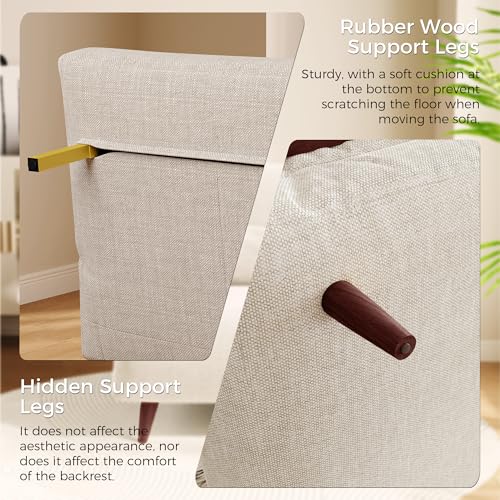 Convertible Chair Bed Sleeper for Adults, Linen with Wooden Arms & Pillows, Foldable Single Futon Sofa Bed Q683821
