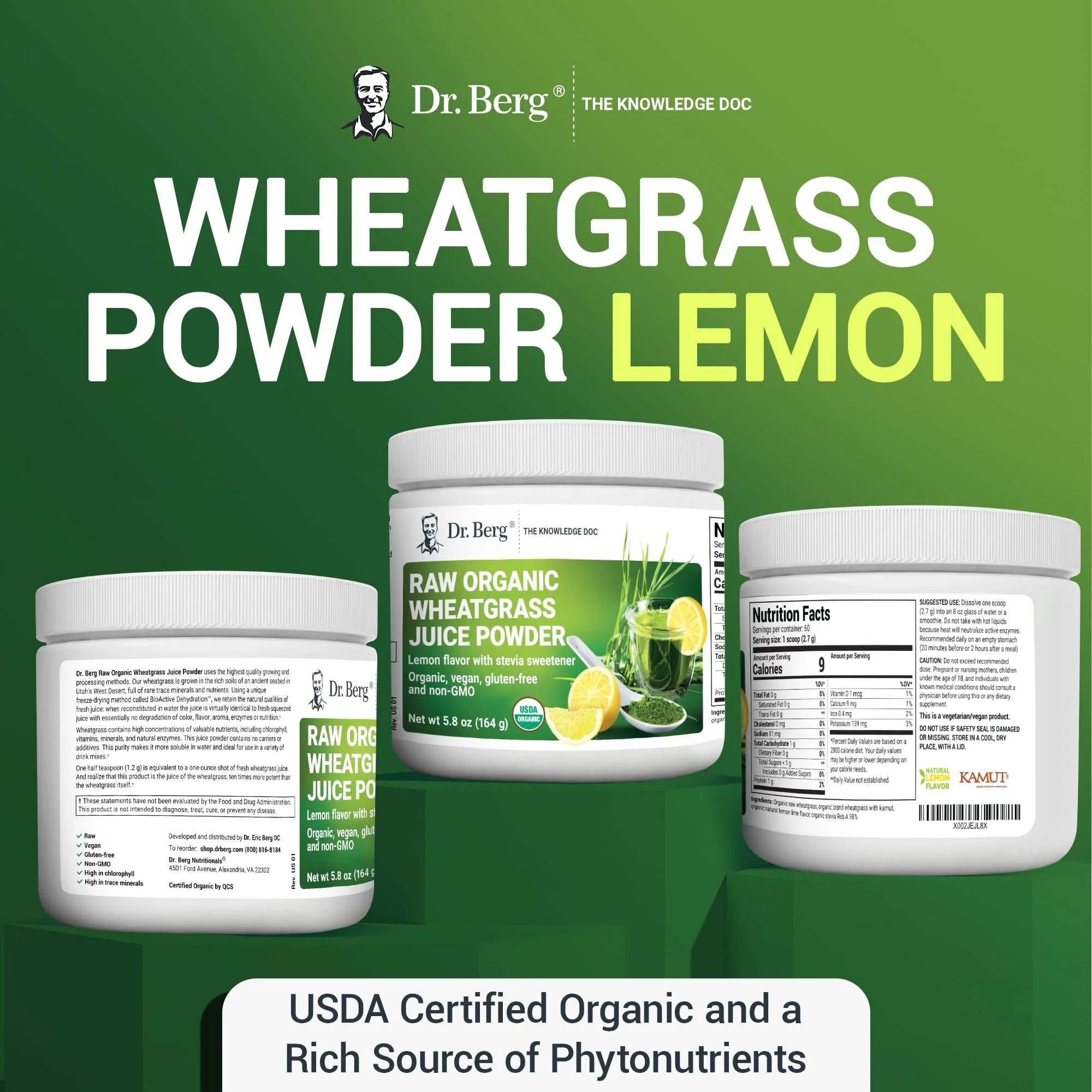 Organic Wheatgrass Superfood Powder, Lemon Flavor, 164g K353