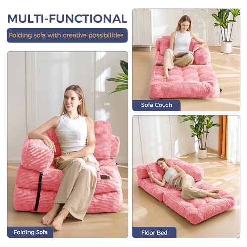 Folding Sofa Bed, L-Shaped Convertible Sleeper Couch with Armrest and Pillow, Dark Grey M375676