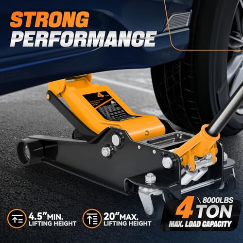 4 Ton Low Profile Floor Jack, Heavy Duty Steel Hydraulic with Dual Pistons Quick Lift Pump P3195