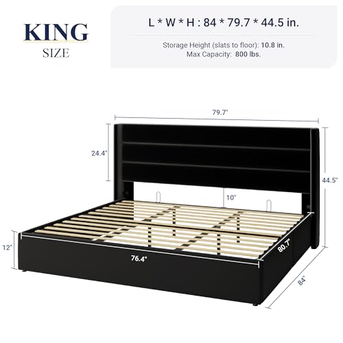 Full Size Lift Up Storage Bed with Wingback Headboard, Hydraulic Support, Light Beige P736605