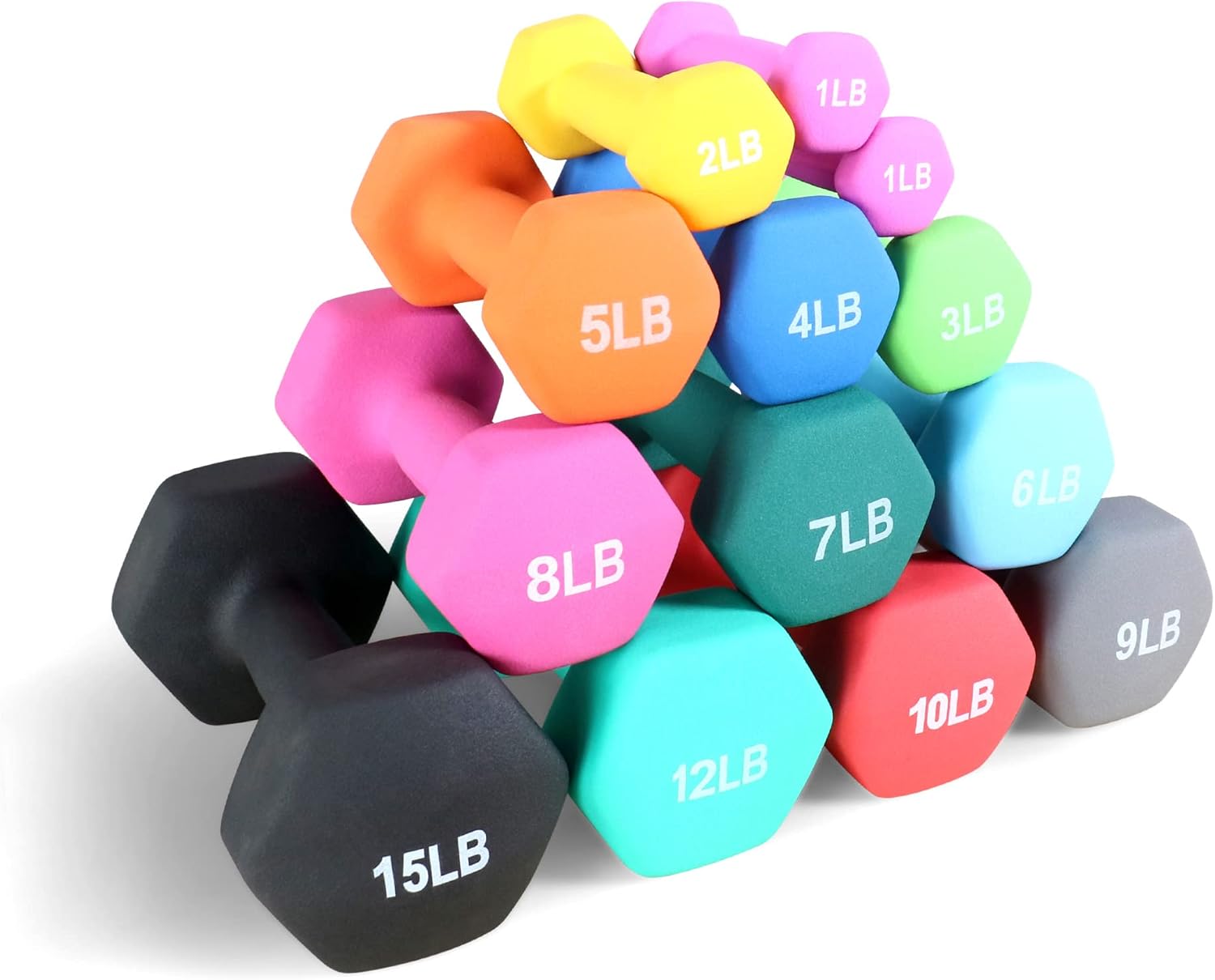 Neoprene Dumbbell Hand Weights, Anti-Slip, Hex Shape, 10-Pound Pair D120