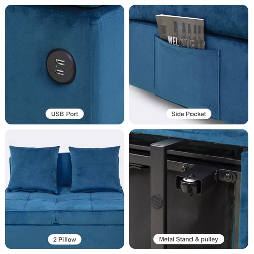 Sofa Bed Convertible Pull Out Couch with 2 Throw Pillows, Dark Grey Z539533