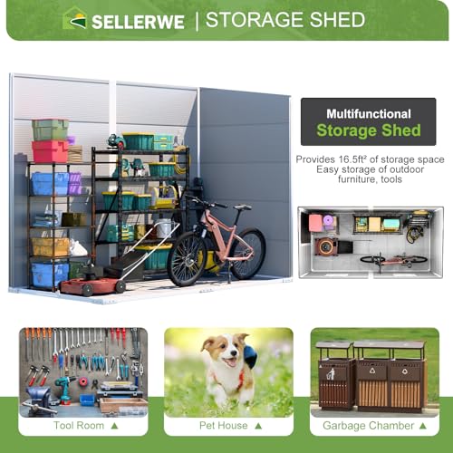 Resin Storage Shed, Waterproof Outdoor Tool Shed with Floor, Double Lockable Doors I89690