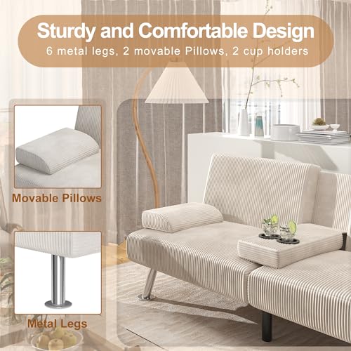 Modern Linen Convertible Folding Futon Sofa Bed with Removable Armrests Y192