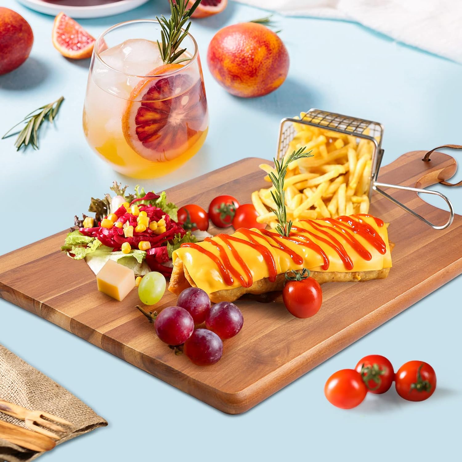 Acacia Wood Cutting Board with Handle for Kitchen B8691