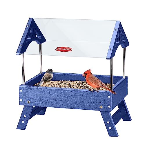 Kingsyard Ground Bird Feeder for Outdoors - Recycled Plastic Platform Feeder for Wild Birds, Rainproof Squirrel Feeders, 5 LBS Large Capacity, Brown