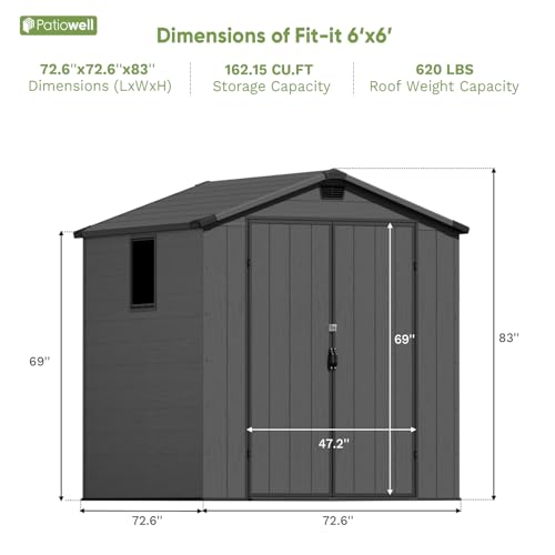 6 x 8 FT Plastic Outdoor Storage Shed with Floor and Lockable Door D7513