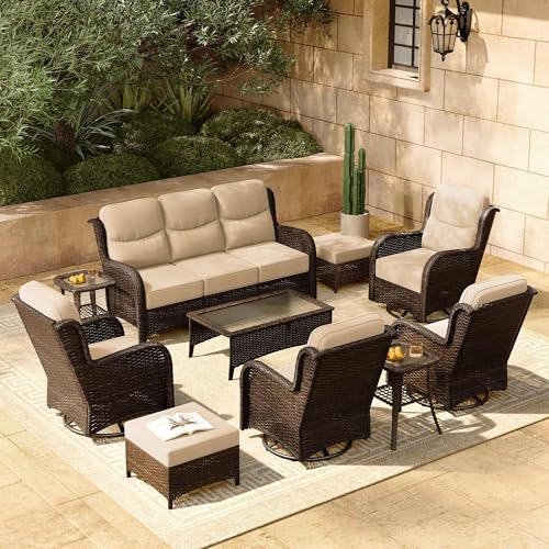 Outdoor Wicker Conversation Set with Cushions, 7 Pieces P4930