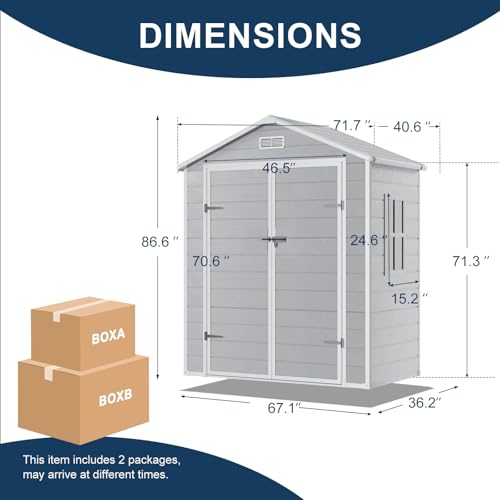 Resin Storage Shed, Waterproof Outdoor Tool Shed with Floor, Double Lockable Doors I89690