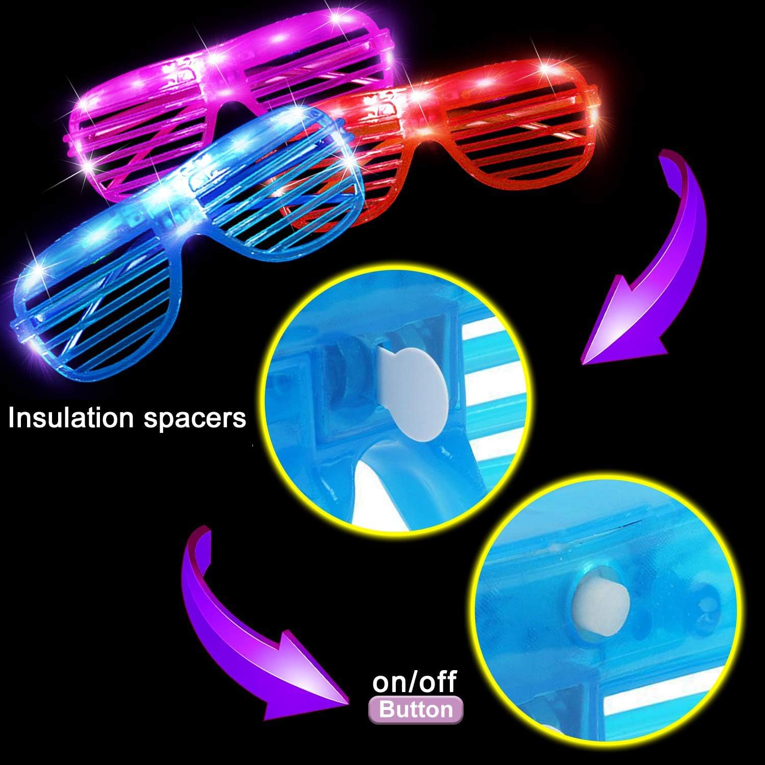 20 Pack LED Glow Glasses Party Supplies Neon Flashing Shades M60890