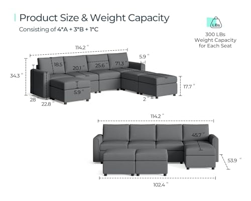 Modular Sectional Sofa with Storage, U Shaped Couch, Blue Y4358