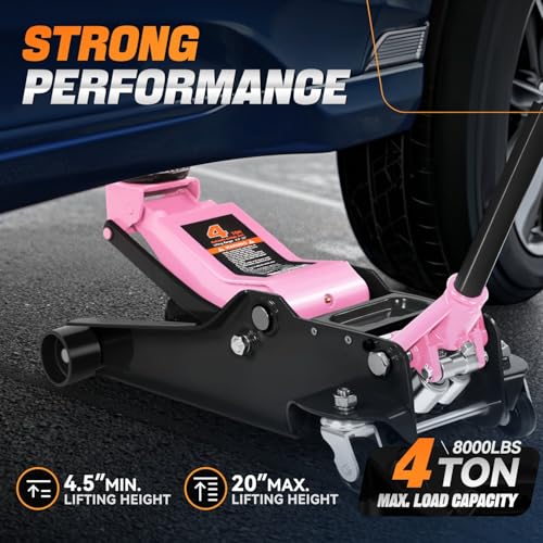 4 Ton Low Profile Floor Jack, Heavy Duty Steel Hydraulic with Dual Pistons Quick Lift Pump P3195