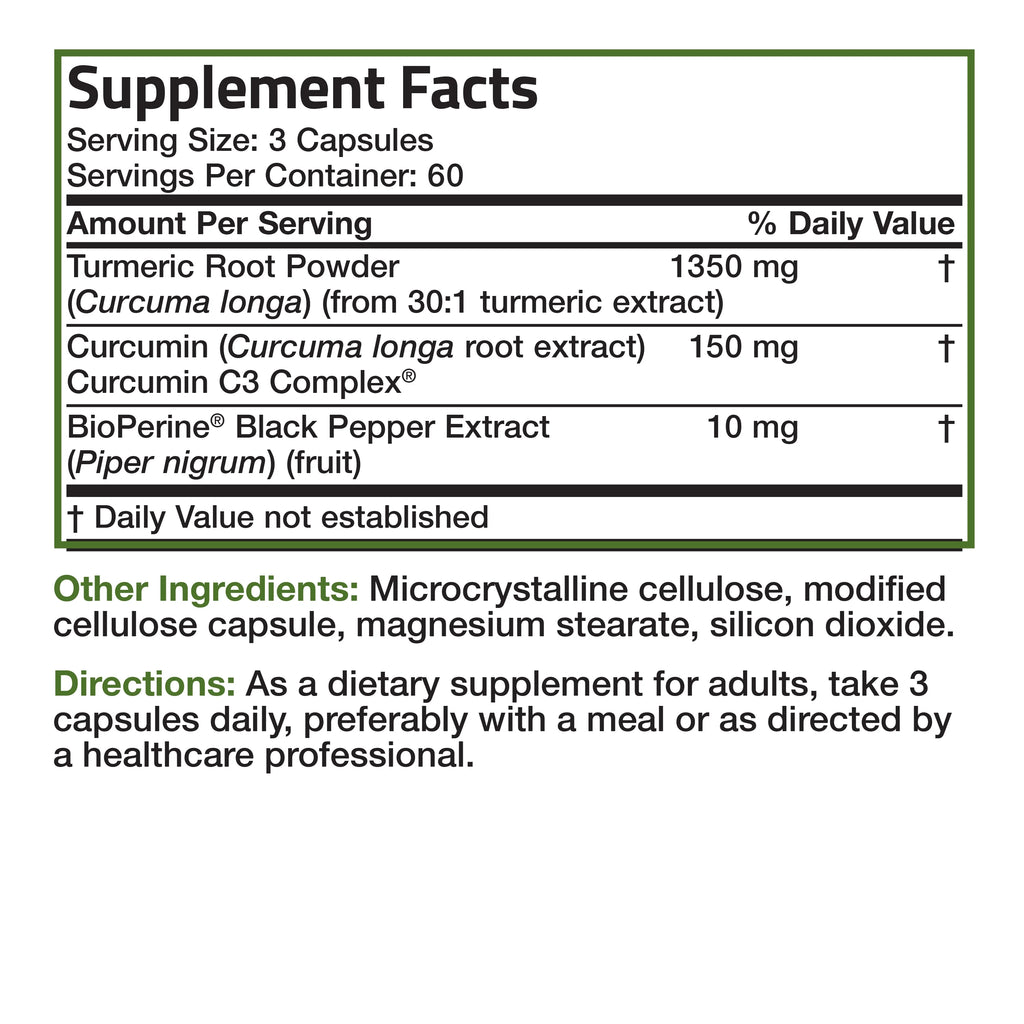Turmeric Curcumin 1500 mg Joint and Digestion Support, 180 Vegetarian Capsules E425