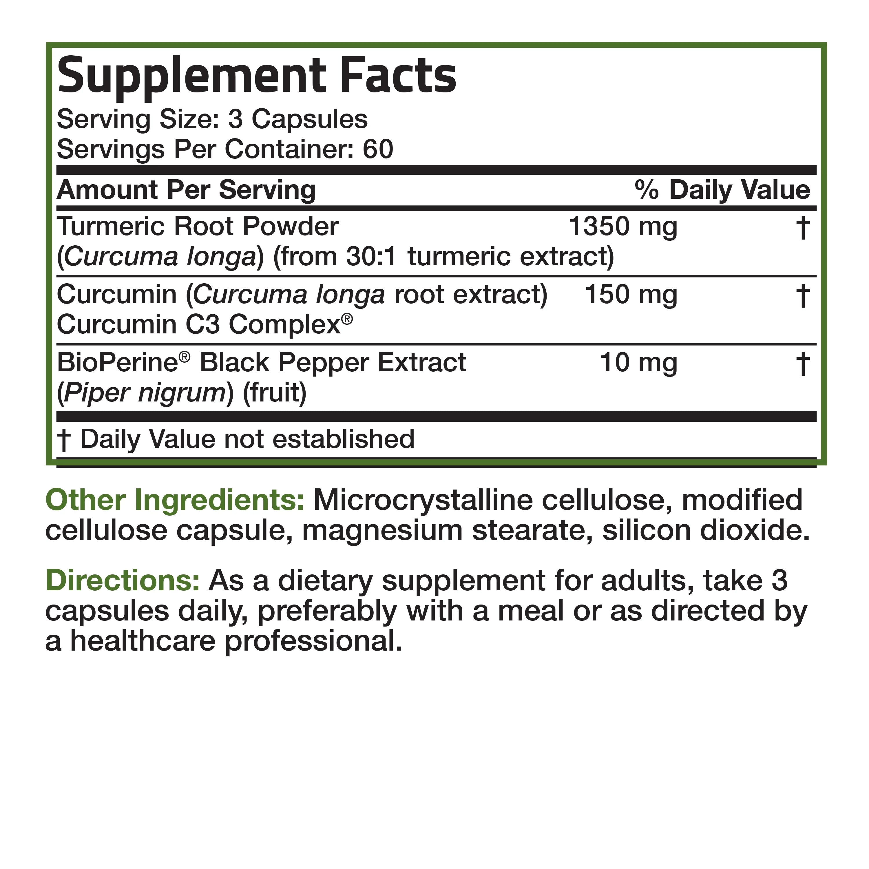 Turmeric Curcumin 1500 mg Joint and Digestion Support, 180 Vegetarian Capsules E425