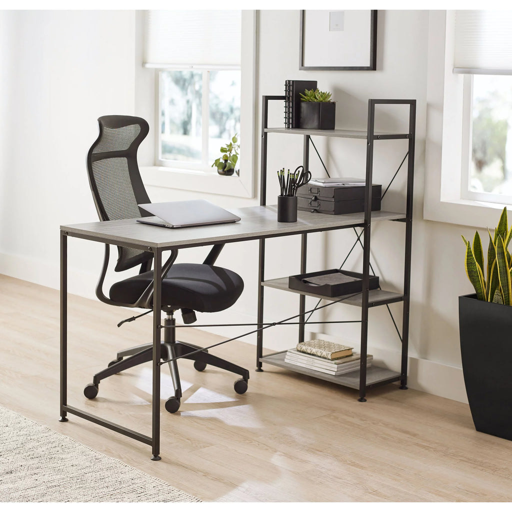 Computer Desk with Storage Shelves, Gray T136051