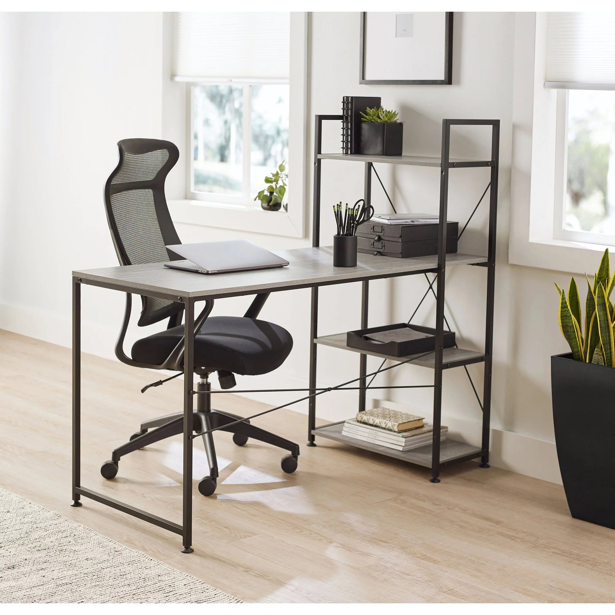 Computer Desk with Storage Shelves, Gray T136051