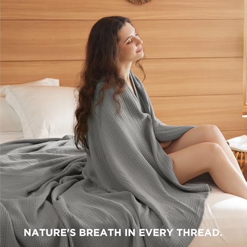 100% Cotton Muslin King Size Blanket - Breathable Lightweight Gauze, 4-Layer, Beige, 108x90 Inches R580
