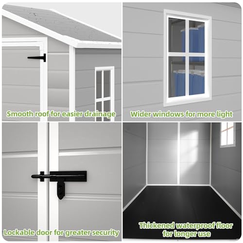Outdoor Storage Shed 6x4.4FT, Resin with Floor, Lockable Doors for Garden Tools E30130