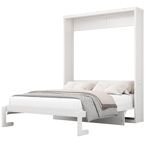 Murphy Bed with Desk Combo, Foldable Wall Bed for Guest Room, White T636394