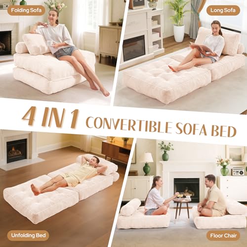 Folding Sofa Bed with Dual Pillow and Handle, Convertible Sleeper Chair, Black M821