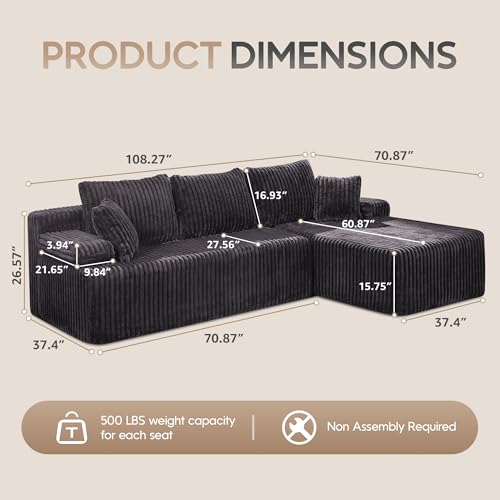 Modular L-Shape Sectional Sofa with Oversized Chaise A47792