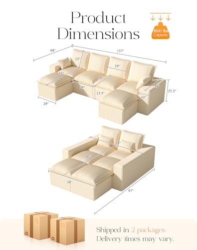 Modular Sectional Sofa with L-Shape Chaise, Deep Seat, No Assembly Required M95554