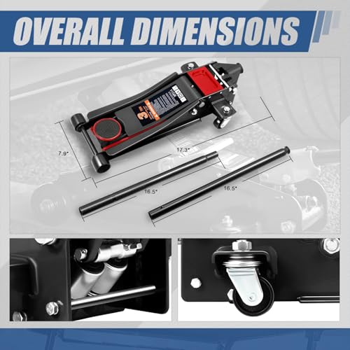 4 Ton Low Profile Floor Jack, Heavy Duty Steel Hydraulic with Dual Pistons Quick Lift Pump P3195