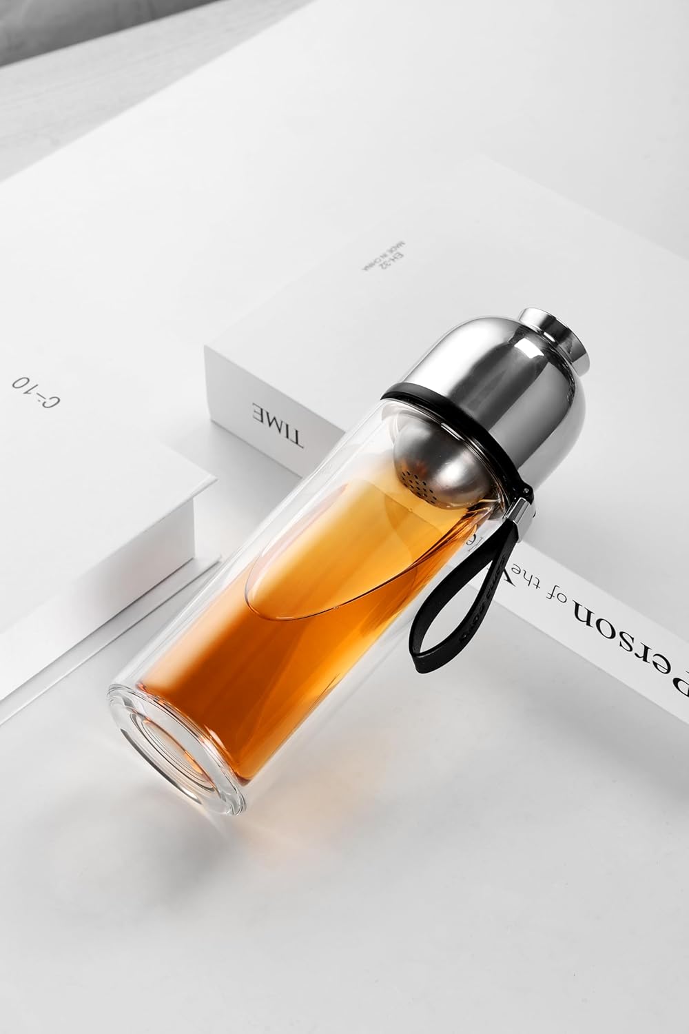Magnetic Tea Infuser Bottle with Leakproof Double Wall Glass W194