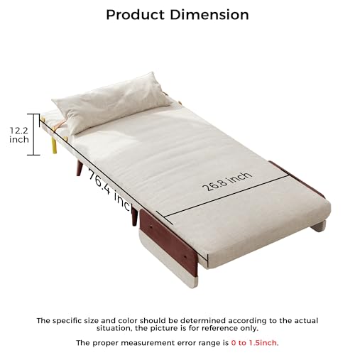 Convertible Chair Bed Sleeper for Adults, Linen with Wooden Arms & Pillows, Foldable Single Futon Sofa Bed Q683821